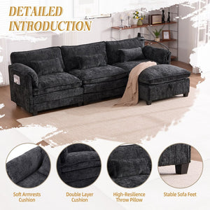 English Elm United We Win 112" Oversized Chenille Sectional Sofa With Storage Ottoman, Usb Ports & Phone Holder W1568S00192-GIGA