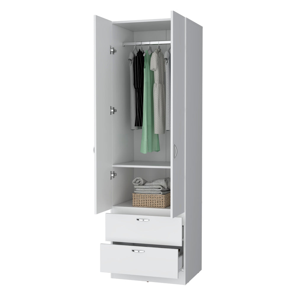 English Elm White Marquez Melamine 2-Door 2-Drawer Wardrobe — Durable, Stylish Bedroom Storage, 76.9" H B062P205246