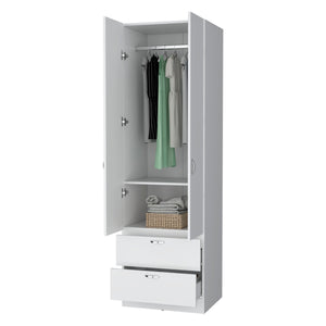 English Elm White Marquez Melamine 2-Door 2-Drawer Wardrobe — Durable, Stylish Bedroom Storage, 76.9" H B062P205246