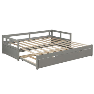 English Elm Extending Wood Daybed with Pull Out Trundle Twin to King Espresso Guest Room Bed WF194887AAE