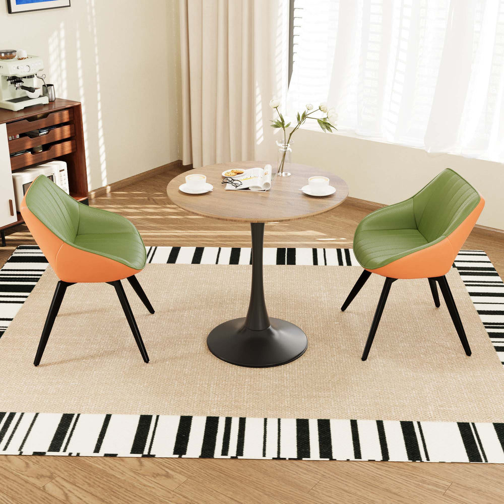 English Elm 31.5" Round Walnut Tulip Dining Table Set With 2 Stylish Faux Leather Chairs For 2-4 People W2189S00711