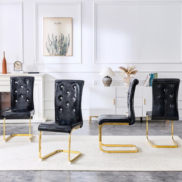 English Elm Luxury Pu Upholstered Dining Chair Set of 4 with Channel Stitching and Metal Legs Black W1512P491876