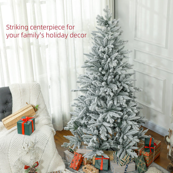 English Elm Homcom 6Ft Snow Flocked Artificial Christmas Tree With 994 Tips & Easy Setup For Festive Decor W2225P229178