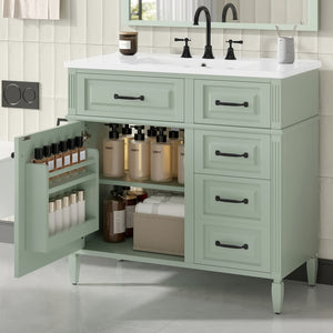 English Elm 36-Inch Modern Bathroom Vanity With Ceramic Sink, Adjustable Shelves, Flip Drawers & Metal Handles N725P350849F