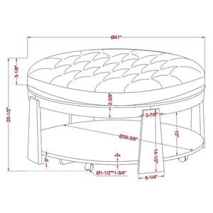 English Elm Round Wire-Brushed Coffee Table 40¾" Dia Rustic Natural Tone with Button-Tufted Padded Seat & Open Shelf B2741P360142