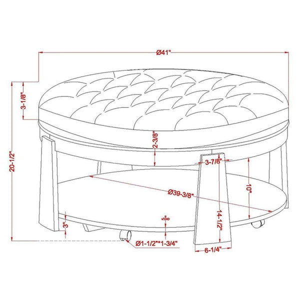 English Elm Round Wire-Brushed Coffee Table 40¾" Dia Rustic Natural Tone with Button-Tufted Padded Seat & Open Shelf B2741P360142