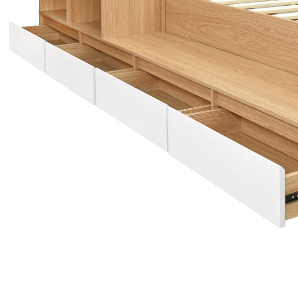 English Elm Full Size Wooden Platform Bed With 6 Drawers, Open Shelves & Dressing Table - Stylish & Functional! N820S00059N
