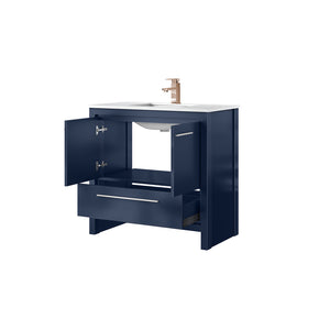 English Elm Navy Blue Bath Vanity 36” W With Cultured Marble Top, Soft-Close Drawers & Rose Gold Faucet Set B2731P259353