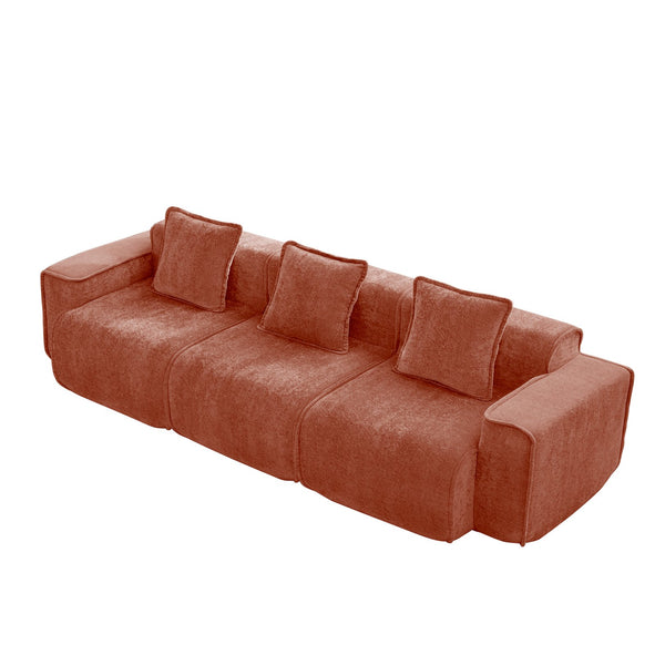 English Elm Streamlined Modular Cloud Sofa Three Seat Velvet Cushions with French Piping for Living Rooms Red W3041S00358