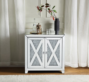 English Elm Noralie Glam Mirrored Console Cabinet with Faux Diamond Inlay Doors for Entryway B2726P446665