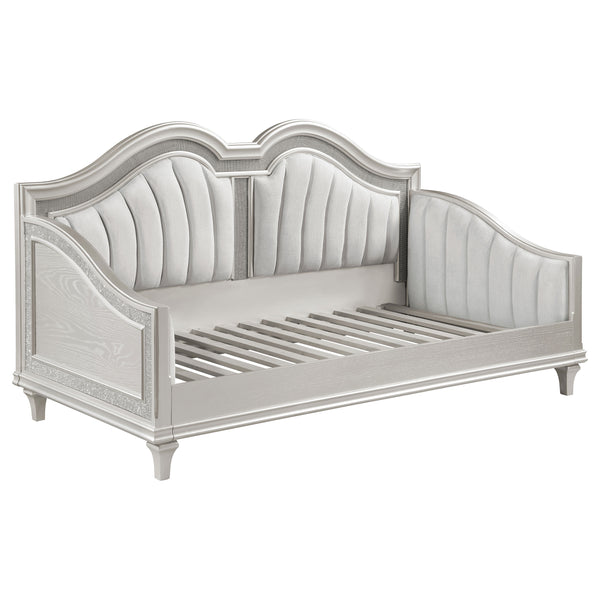 English Elm Aurelia Victorian Glam Twin Daybed in Silver Oak & Ivory with Faux Diamond Trim, Sculpted Upholstery B062S01248