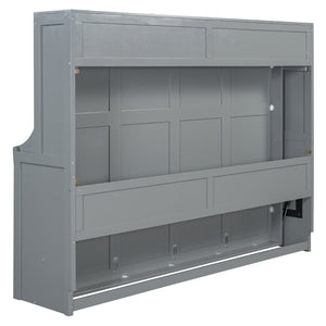 English Elm Queen Size Murphy Bed With Hydraulic Lift & Integrated Desk - Space-Saving Gray Design For Versatile Living N820S00033E-GIGA