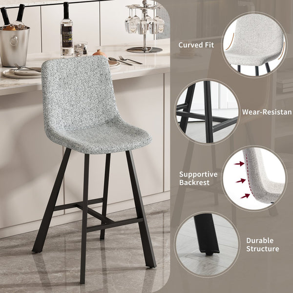 English Elm Modern Upholstered Gray Fabric Barstool with Black Metal Frame for Kitchen Island W5096P400393