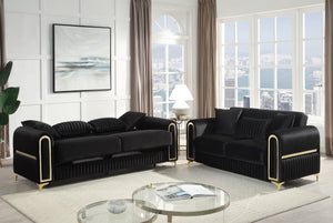 English Elm Ruby Contemporary Sofa with Birch Frame Pocket Coil Support and Gold Steel Legs Black B009S02245