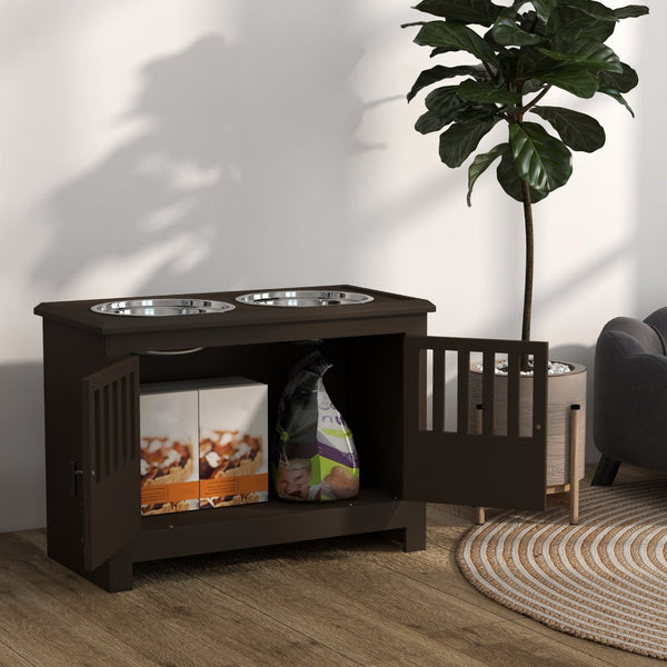 English Elm Pawhut Large Elevated Dog Bowl Stand With Storage Cabinet - Ergonomic Feeding Station For Pets W2225P249930-GIGA