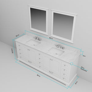 English Elm White Double Bath Vanity 84" W x 22" D with Cultured Marble Top, 14 Drawers, Soft-Close, Mirrors B2731S00871