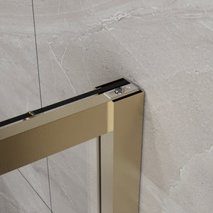 English Elm Goodyo Neo-angle Corner Shower Enclosure Gold Frame Tempered Glass with Acrylic Base W1223S00042