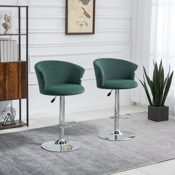 English Elm Homcom Adjustable Velvet Bar Stools Set Of 2, Swivel Counter Height Stools For Dining Comfort In Dark Green W2225P217147