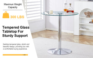 English Elm A glass tabletop 35" Round Dining Table with Electroplated Silver Legs, Minimalist Chic for 4-6 Guests W1151P155921