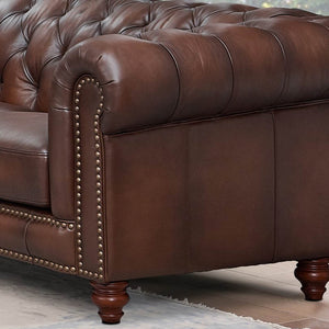 English Elm Alton Chesterfield Top Grain Leather Chair with Button-Tufted Back, Rolled Arms & Solid Wood Bun Feet B2705P211739