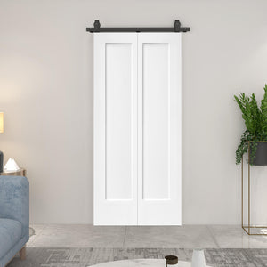 English Elm 24 in Primed Mdf Bi-fold Barn Door with Raised 6-panel Profile and Sliding Hardware B2763P491017