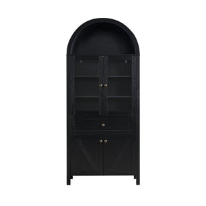 English Elm Dome Top Apothecary Cabinet Antique Inspired Tall Storage with Arched Silhouette Black W1785S00002