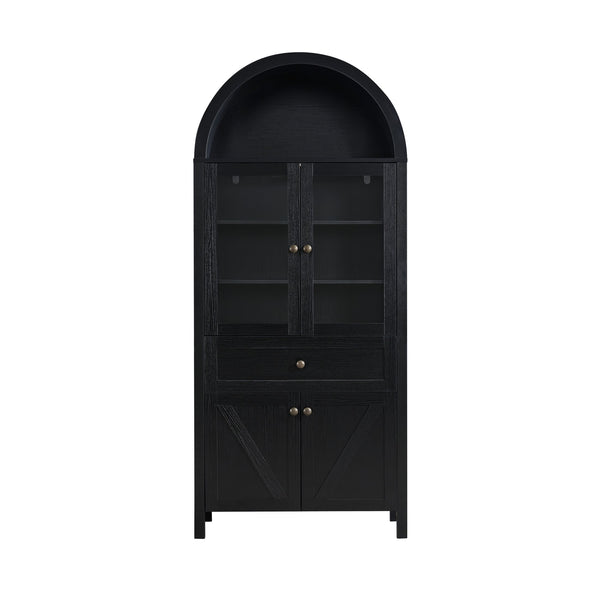 English Elm Dome Top Apothecary Cabinet Antique Inspired Tall Storage with Arched Silhouette Black W1785S00002