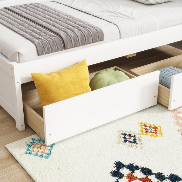 English Elm Twin L-Shaped Bookcase Bed With Usb Charging, Two Drawers & Modern White Finish For Smart Storage W504S00244-GIGA