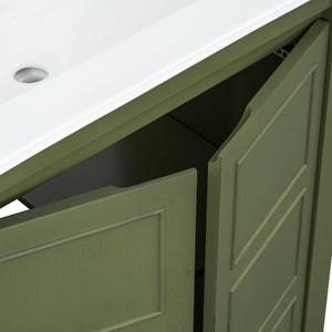 English Elm 30'' 30'' Farmhouse Bathroom Vanity Olive Green with Ceramic Sink, Adjustable Shelves, Soft-Close Doors, Rustic Wood Frame N729P290712F