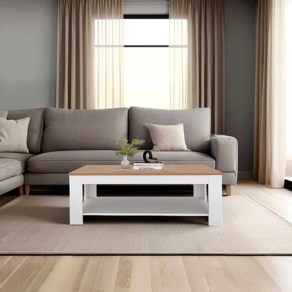 English Elm Wenge Two-tone Oak Rectangular Coffee Table with Open Shelf for Modern Living Rooms B062P476878