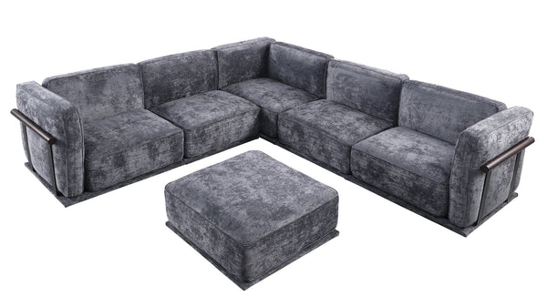 English Elm 102 Inch Linen Modular Sectional Sofa with Hidden Storage and Cloud Cushion Comfort Dark Gray W1099S00191