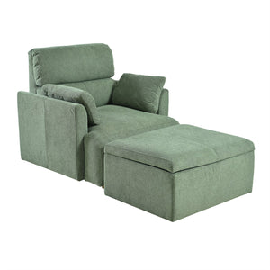 English Elm Oversized Storage Ottoman Accent Chair with Deep Wide Seat, Mid-Century Upholstered Lounge Sofa for Cozy Reading and Relaxation Dark Green W1028S00045