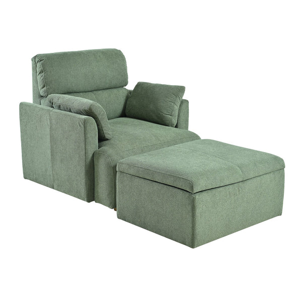 English Elm Oversized Storage Ottoman Accent Chair with Deep Wide Seat, Mid-Century Upholstered Lounge Sofa for Cozy Reading and Relaxation Dark Green W1028S00045