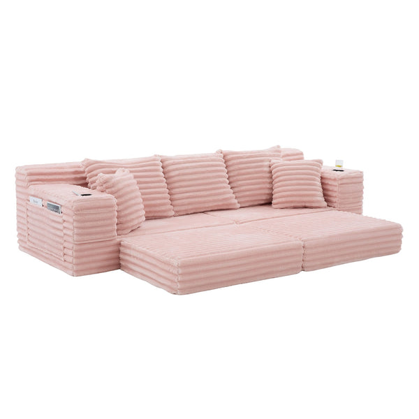 English Elm Oversized Corduroy Cloud Couch Convertible Sleeper Sofa with Memory Foam Seating Pink W395S00121
