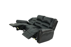 English Elm Plush Power Reclining Sofa Bonded Leather with Usb Charging Nailhead Trim 3 Seat B011P467626
