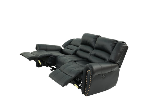 English Elm Plush Power Reclining Sofa Bonded Leather with Usb Charging Nailhead Trim 3 Seat B011P467626