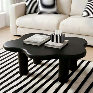 English Elm 40-inch Cloud Shaped Coffee Table Sculptural Mdf Top with Tapered Legs for Living Rooms Black W3935S00004