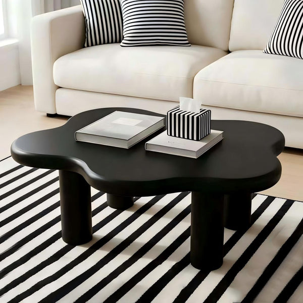 English Elm 40-inch Cloud Shaped Coffee Table Sculptural Mdf Top with Tapered Legs for Living Rooms Black W3935S00004