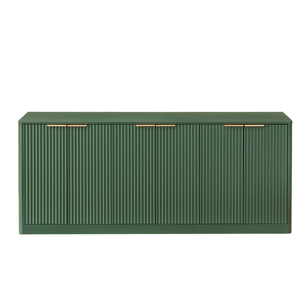 English Elm 67-inch Wavy Sage Green Sideboard with Six Doors Wood Grain Top Living Room Storage W1162P387864