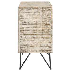 English Elm Eileen Rustic White Washed 2-Door Mango Wood Cabinet with Metal Legs, Interior Shelf, 30"H x 40"W B062P344990
