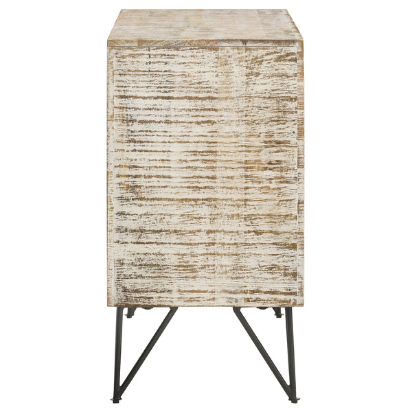 English Elm Eileen Rustic White Washed 2-Door Mango Wood Cabinet with Metal Legs, Interior Shelf, 30"H x 40"W B062P344990