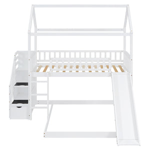 English Elm Twin Over Full Bunk Bed Playhouse Frame with Slide Staircase and Storage Drawers LT100129AAK
