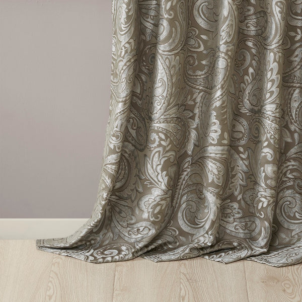 English Elm Jacquard Madison Park Aubrey Window Curtain Pair 50x84 Blue Taupe Platinum Jacquard Paisley Panels B035100442