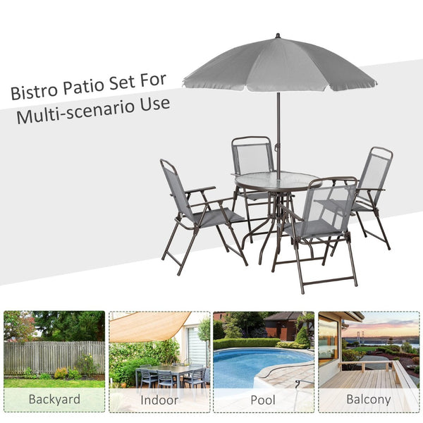 English Elm Outsunny 6-Piece Patio Dining Set With Umbrella – Stylish Outdoor Dining For 4, Gray Folding Chairs W2225P174318-GIGA