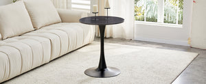 English Elm Round Faux Marble Tulip Dining Table Mid Century Pedestal Base for Compact Kitchens Black+Gery W2920P395716