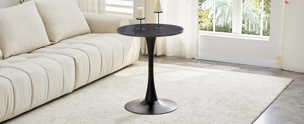 English Elm Round Faux Marble Tulip Dining Table Mid Century Pedestal Base for Compact Kitchens Black+Gery W2920P395716