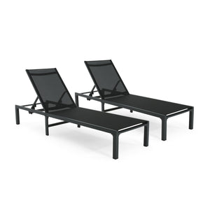 English Elm Christopher Knight Home® - Westport Aluminum Chaise Lounge Set of 2 - Lightweight Rust-Resistant Frames, Breathable Black Fabric Recliners N775P180038B