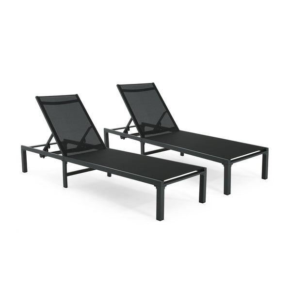 English Elm Christopher Knight Home® - Westport Aluminum Chaise Lounge Set of 2 - Lightweight Rust-Resistant Frames, Breathable Black Fabric Recliners N775P180038B