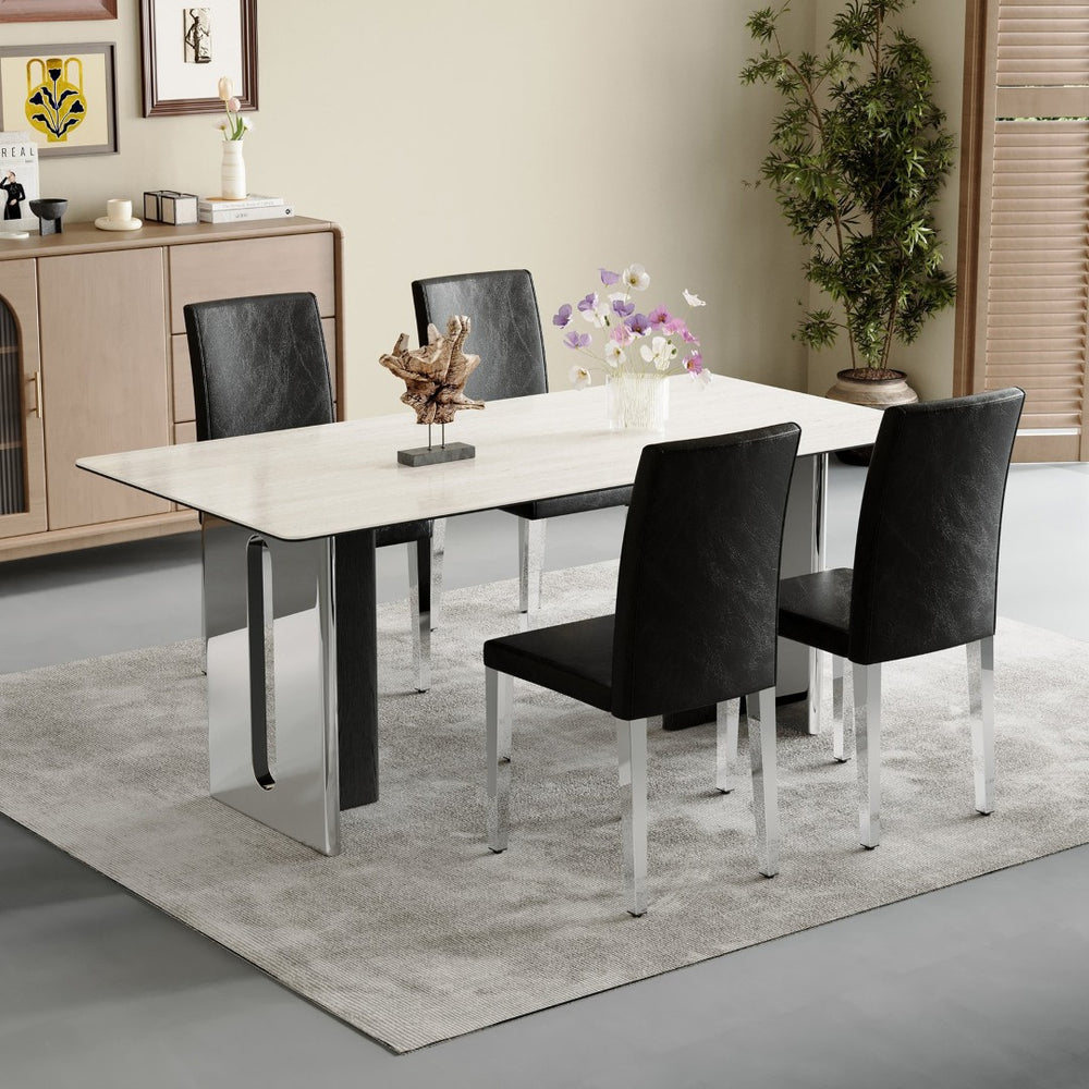 English Elm Set Of 4 Black Pu Backrest Chairs With Silver Legs - Modern, Ergonomic Design For Chic Interiors W3226P279072-GIGA