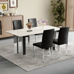 English Elm Set Of 4 Black Pu Backrest Chairs With Silver Legs - Modern, Ergonomic Design For Chic Interiors W3226P279072-GIGA